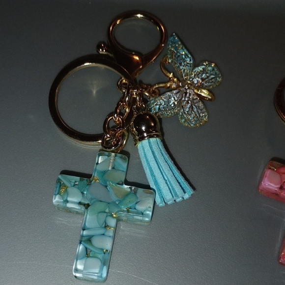 2 Piece Set Cross Keychains with Tassels - Picture 2 of 3